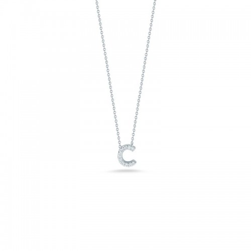 R.COIN 18K WHITE GOLD CHAIN W/ BABY DIAMOND PENDANT LOVE LETTER 