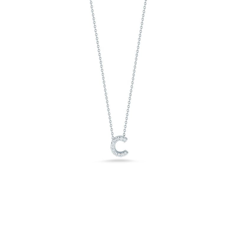 R.COIN 18K WHITE GOLD CHAIN W/ BABY DIAMOND PENDANT LOVE LETTER 