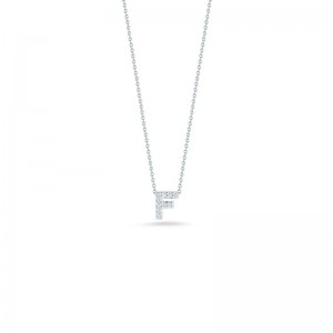 R.COIN 18K WHITE GOLD CHAIN /W BABY DIAMOND PENDANT LOVE LETTER "F" NECKLACE.