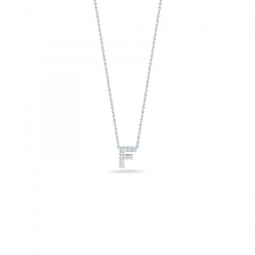 R.COIN 18K WHITE GOLD CHAIN /W BABY DIAMOND PENDANT LOVE LETTER 