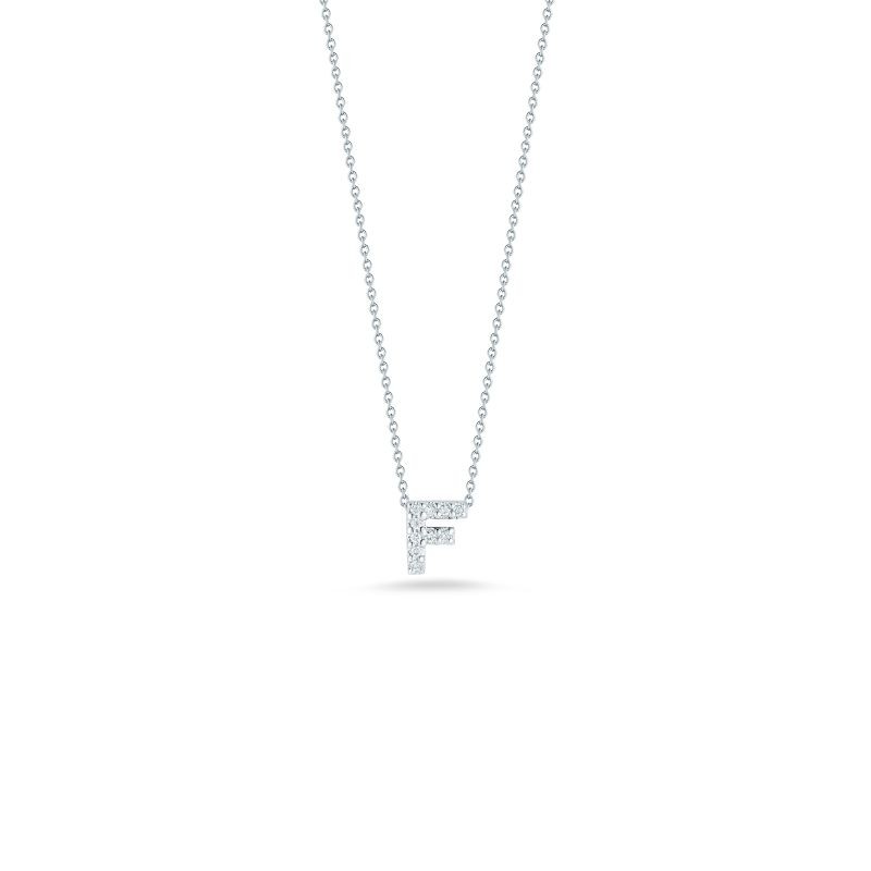 R.COIN 18K WHITE GOLD CHAIN /W BABY DIAMOND PENDANT LOVE LETTER 