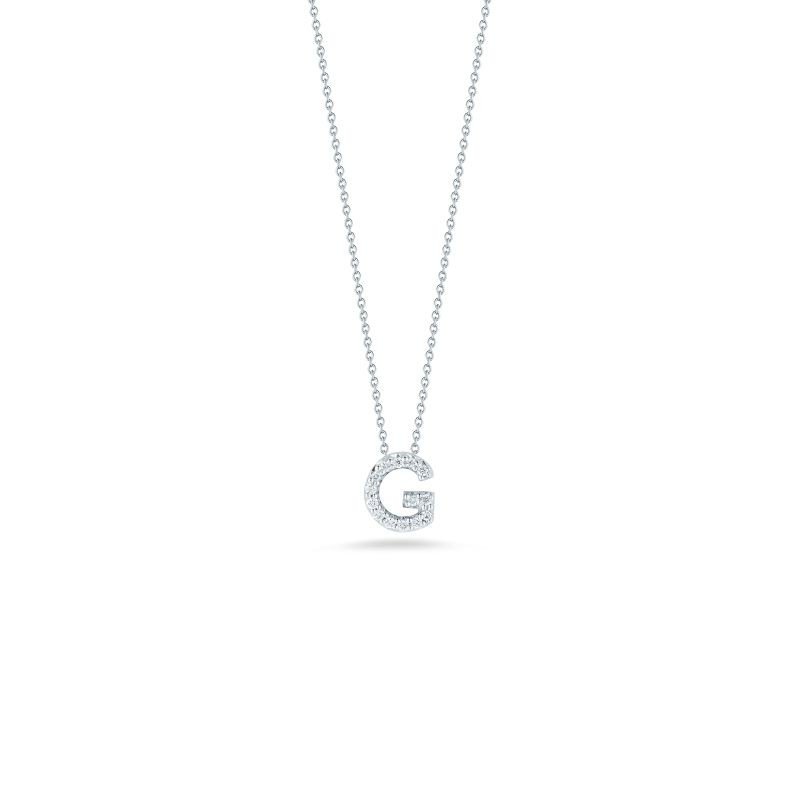 R.COIN 18K WHITE GOLD CHAIN /W BABY DIAMOND PENDANT LOVE LETTER 