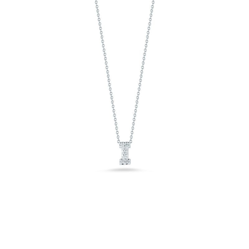 R.COIN 18K WHITE GOLD CHAIN /W BABY DIAMOND PENDANT LOVE LETTER 