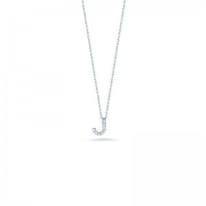 R.COIN 18K WHITE GOLD CHAIN /W BABY DIAMOND PENDANT LOVE LETTER "J" NECKLACE.