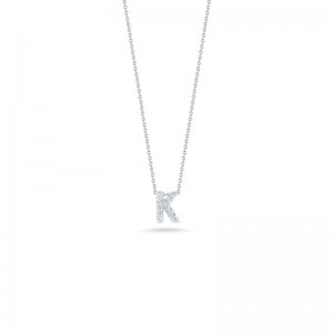 18K WHITE GOLD DIAMOND LOVE LETTER K NECKLACE. .05CT.