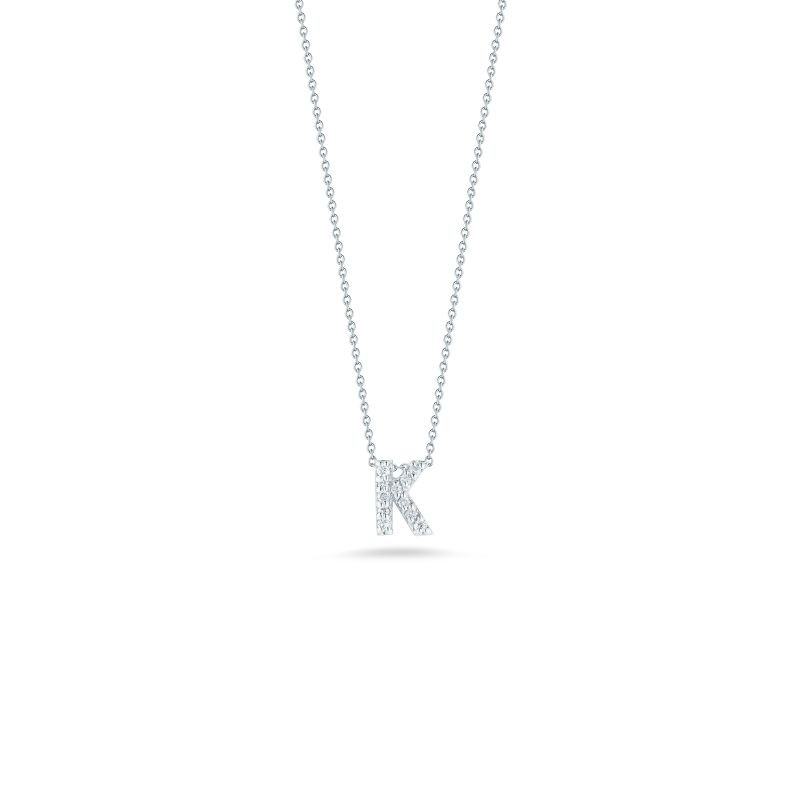 18K WHITE GOLD DIAMOND LOVE LETTER K NECKLACE. .05CT.