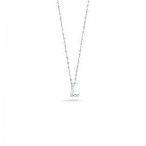 18K WHITE GOLD DIAMOND LOVE LETTER M NECKLACE. .03CT.