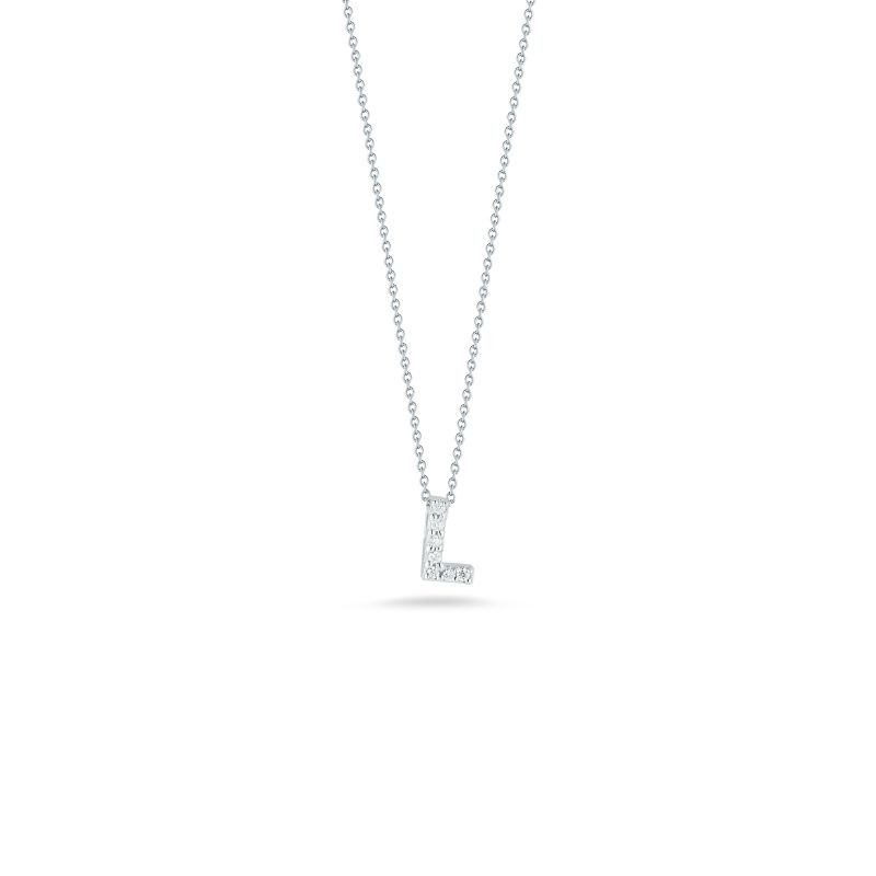 18K WHITE GOLD DIAMOND LOVE LETTER M NECKLACE. .03CT.