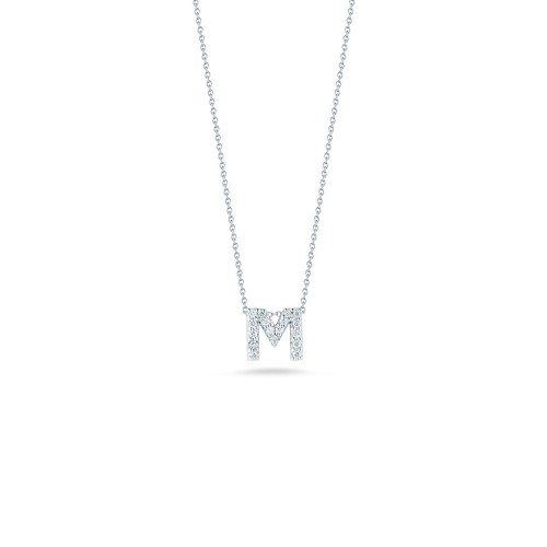 R.COIN 18K WHITE GOLD CHAIN /W BABY DIAMOND PENDANT LOVE LETTER 
