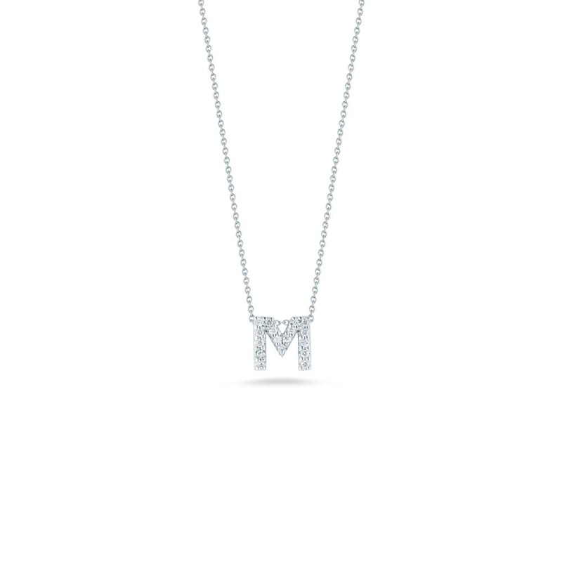 R.COIN 18K WHITE GOLD CHAIN /W BABY DIAMOND PENDANT LOVE LETTER 