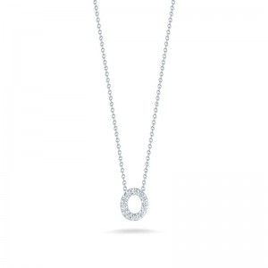 R.COIN 18K WHITE GOLD CHAIN /W BABY DIAMOND PENDANT LOVE LETTER "O" NECKLACE.