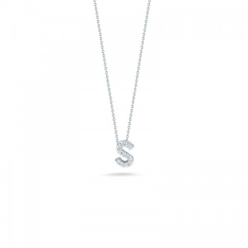18K WHITE GOLD DIAMOND LOVE LETTER S NECKLACE. .05CT.