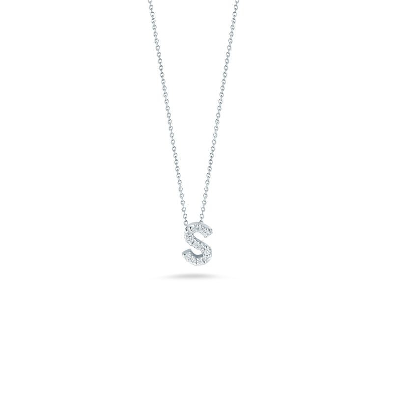18K WHITE GOLD DIAMOND LOVE LETTER S NECKLACE. .05CT.