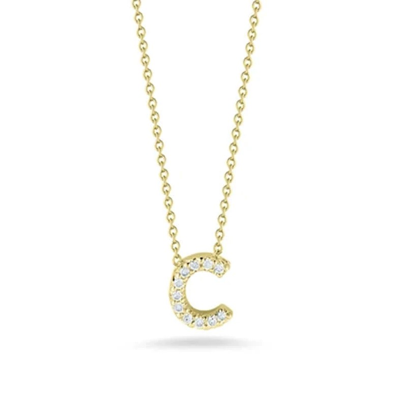 Roberto Coin 18K Yellow Coin Diamond Love Letter C 16-18 necklace .05ctw.