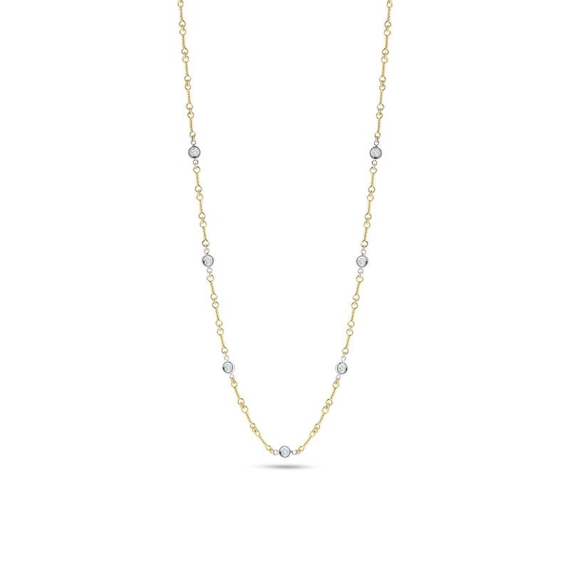 Roberto Coin 18K Gold Dogbone Chain Necklace With 7 Diamond Stations