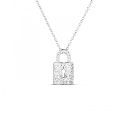 18K WHITE GOLD SDIAMOND LOCK CHARM PENDANT DIA-0.30.