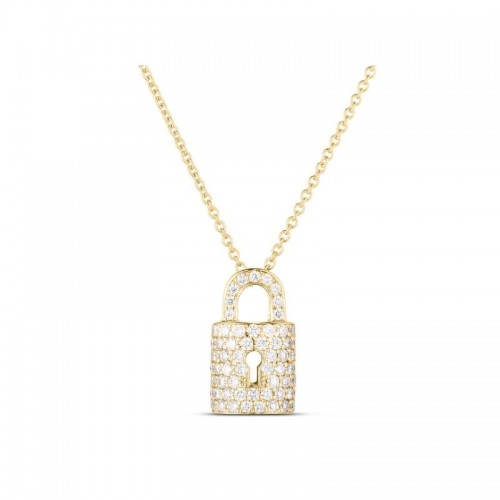 18K YELLOW GOLD DIAMOND LOCK CHARM PENDANT DIA-0.30.