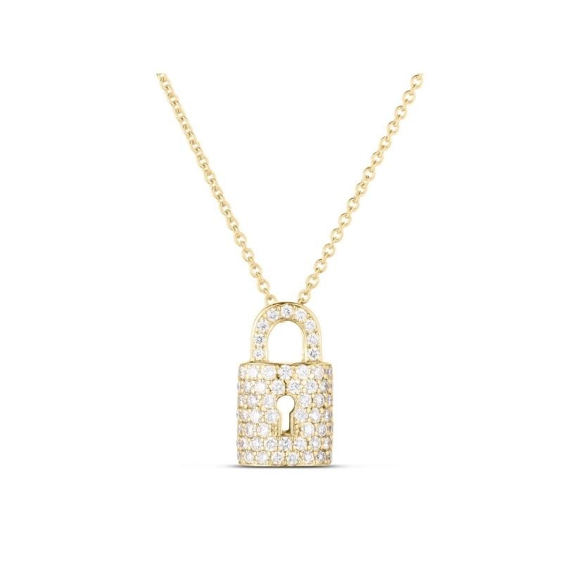 18K YELLOW GOLD DIAMOND LOCK CHARM PENDANT DIA-0.30.