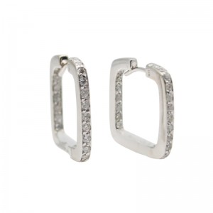 Laurenti 14k White Gold Pave Set Diamond Square Hoop Earrings
