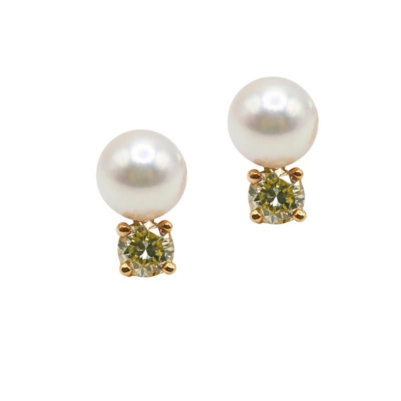 Laurenti Signature Pearl & Fancy Yellow Diamond Earrings in 14k Yellow Gold