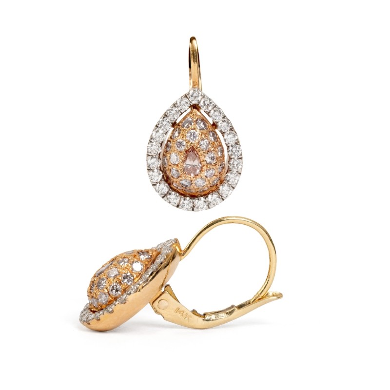 Laurenti Fancy Pink Pear-Shape Diamond Earrings Set in Pink Gold