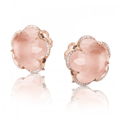 PASQUALE BRUNI 18K ROSE GOLD BON TON ROSE QUARTZ AND DIAMOND STUD EARRINGS