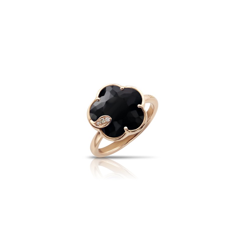 18K PINK GOLD PETIT JOLI ONYX AND DIAMONDS RING