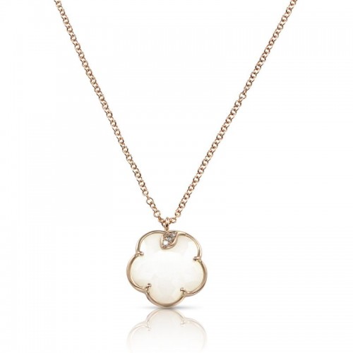 Pasquale Bruni 18k Rose Gold Petit Joli Necklace with White Agate, White and Champagne Diamonds