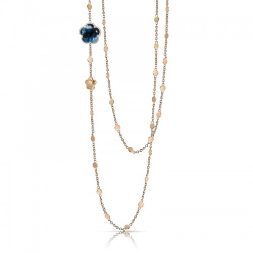 18K ROSE GOLD BON TON  NECKLACE WITH LONDON BLUE TOPAZ AND WHITE DIAMONDS