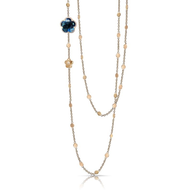 18K ROSE GOLD BON TON  NECKLACE WITH LONDON BLUE TOPAZ AND WHITE DIAMONDS