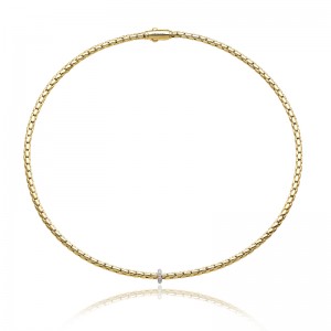 CHIMENTO 18K YELLOW GOLD DIAMOND RING STRETCH SPRING NECKLACE 0.10 VS-G 19.80GR.