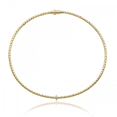 CHIMENTO 18K YELLOW GOLD DIAMOND RING STRETCH SPRING NECKLACE 0.10 VS-G 19.80GR.
