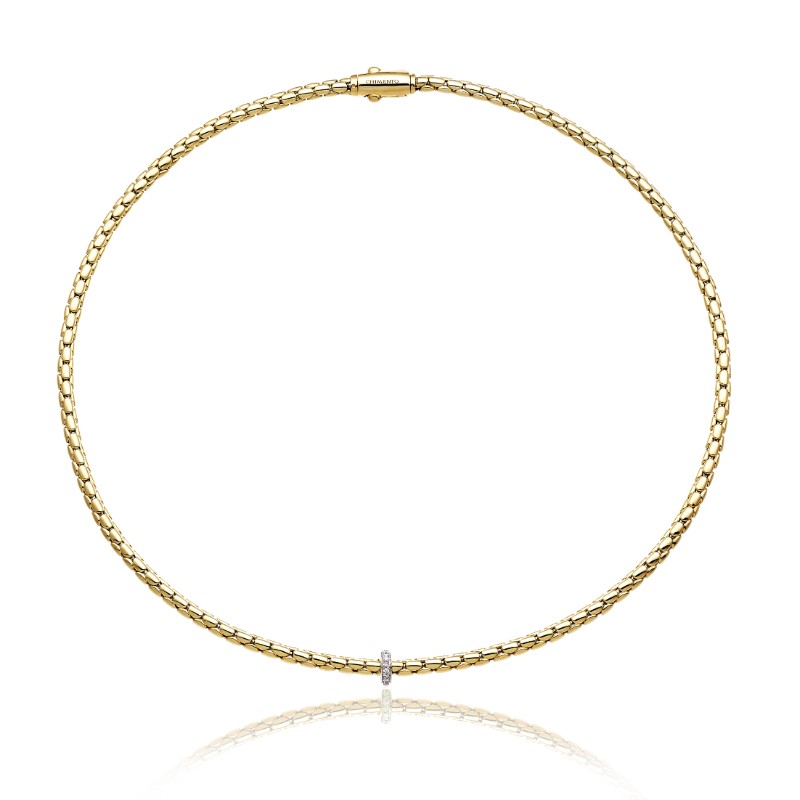 CHIMENTO 18K YELLOW GOLD DIAMOND RING STRETCH SPRING NECKLACE 0.10 VS-G 19.80GR.