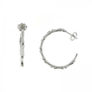 CHIMENTO WG MEDIUM BAMBOO HOOPS W/1 SECTION DIAMONDS .23PTS.