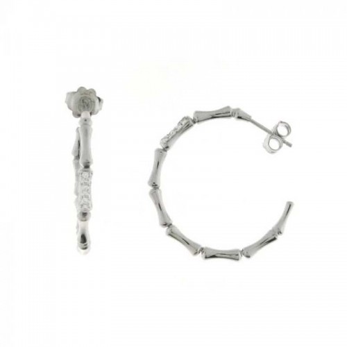 CHIMENTO WG MEDIUM BAMBOO HOOPS W/1 SECTION DIAMONDS .23PTS.