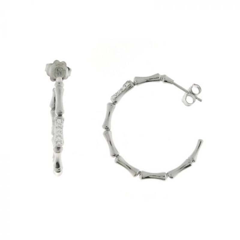 CHIMENTO WG MEDIUM BAMBOO HOOPS W/1 SECTION DIAMONDS .23PTS.