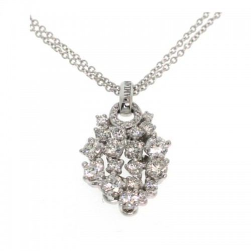 DAMIANI 18K WHITE GOLD DIAMOND CLUSTER PENDANT NECKLACE. DIAMOND WT=1.720