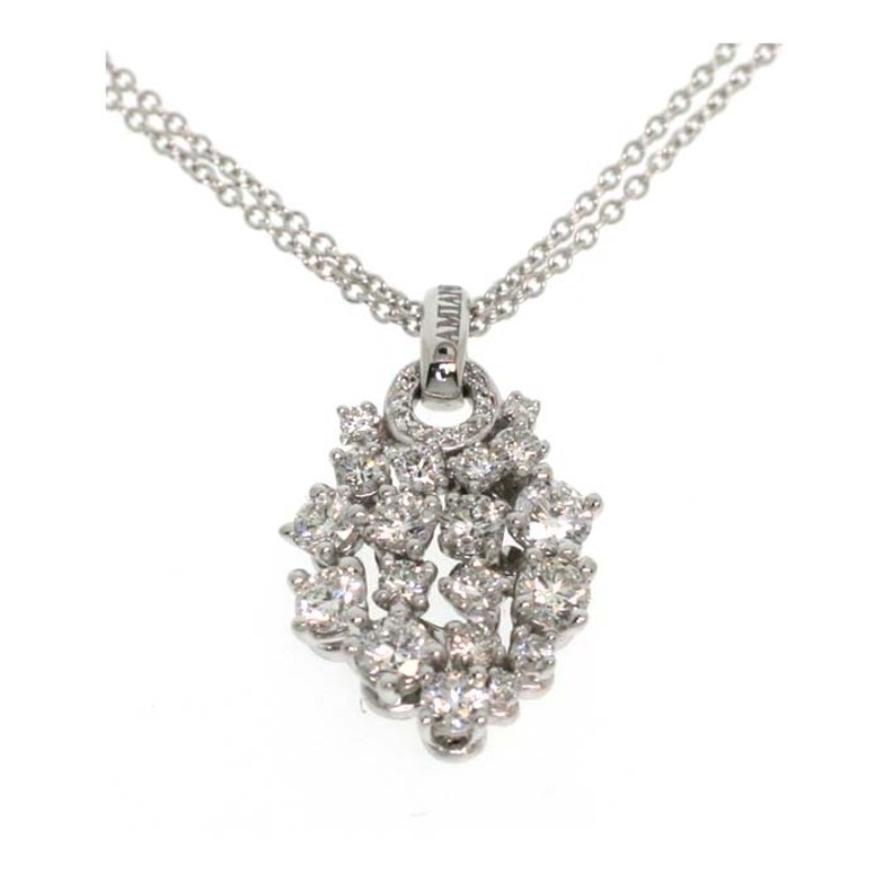 DAMIANI 18K WHITE GOLD DIAMOND CLUSTER PENDANT NECKLACE. DIAMOND WT=1.720
