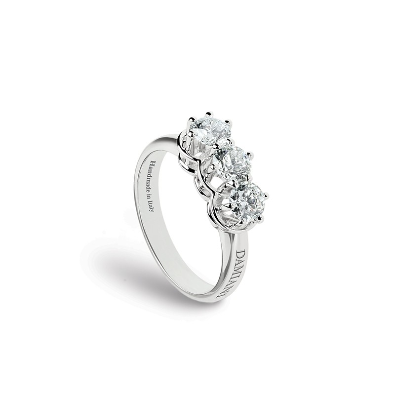 Damiani 18k White Gold 3 Stone Diamond Ring 0.45ctw.