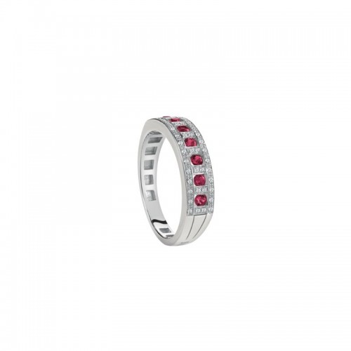Damiani 18k White Gold Diamond and Ruby Ring Size 13 Diamond 0.14ctw Ruby 0.300.