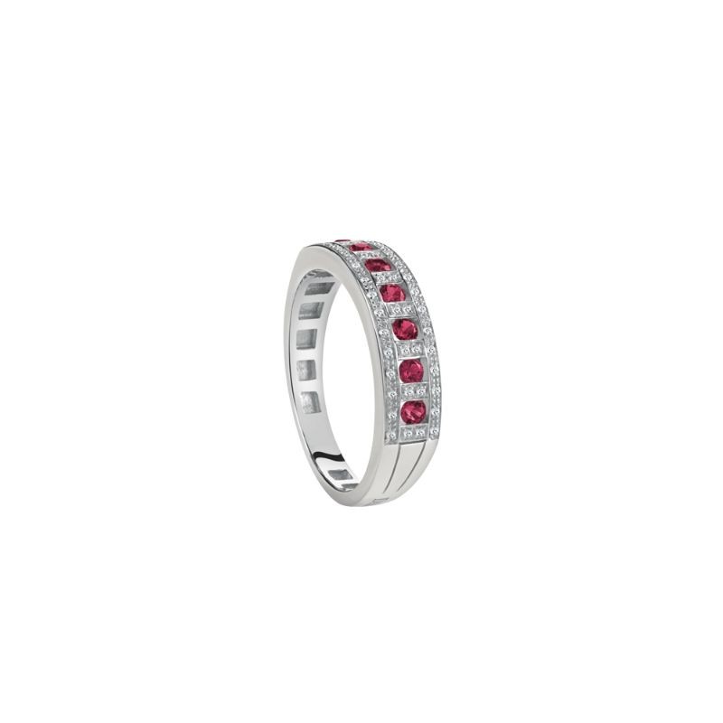Damiani 18k White Gold Diamond and Ruby Ring Size 13 Diamond 0.14ctw Ruby 0.300.