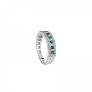 Damiani 18k White Gold Emeralds and Diamond Ring Diamond 0.11ctw Emerald 0.210ct.