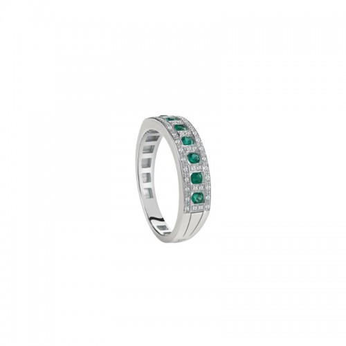 Damiani 18k White Gold Emeralds and Diamond Ring Diamond 0.11ctw Emerald 0.210ct.