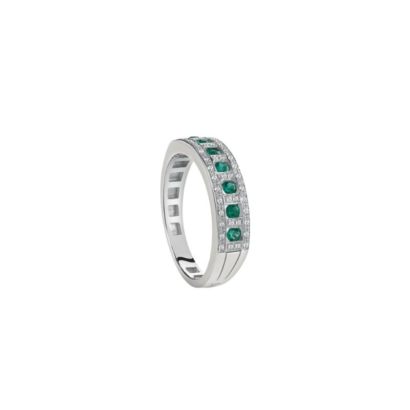 Damiani 18k White Gold Emeralds and Diamond Ring Diamond 0.11ctw Emerald 0.210ct.