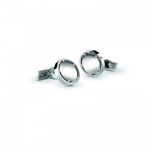 DAMIANI D.SIDE STEEL AND PINK GOLD DOTS CUFFLINKS