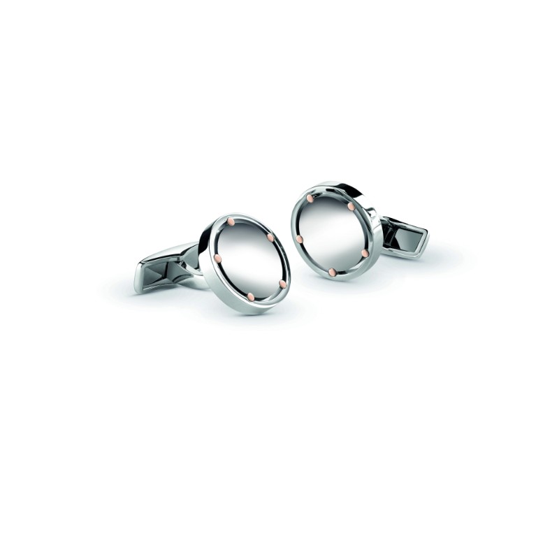 DAMIANI D.SIDE STEEL AND PINK GOLD DOTS CUFFLINKS
