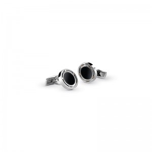 DAMIANI D-SIDE STEEL AND PINK GOLD DOTS BLACK ONYX CUFFLINKS.