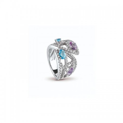 DIAMOND, L.BLUE TOPAZ, AND AMETHYST BATTITO D'ALI RING SIZE 13