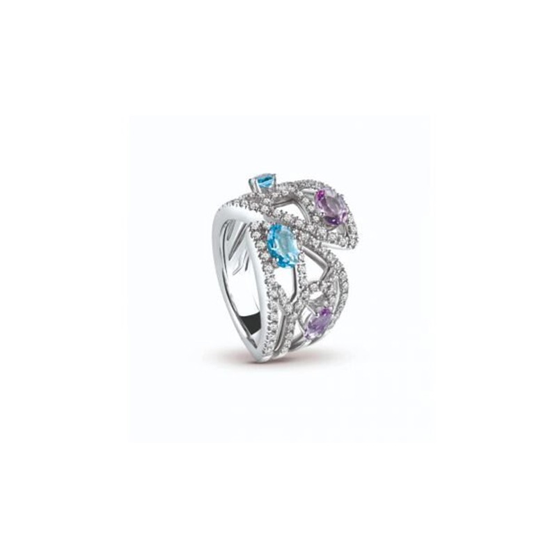 DIAMOND, L.BLUE TOPAZ, AND AMETHYST BATTITO D'ALI RING SIZE 13