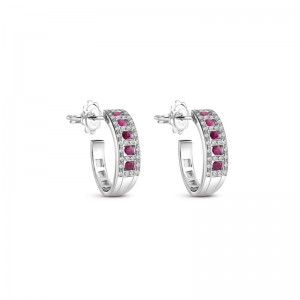 DAMIANI 18K WHITE GOLD DIAMOND AND RUBIES BELLE EPOQUE EARRINGS DIA-0.2040. RUBIES-0.500